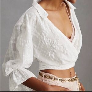 Anthropologie White Wrap Blouse
